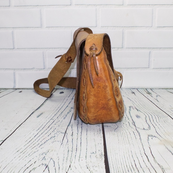 Gorgeous Vintage Hard Leather Brown Handbag Bag - Picture 2 of 8